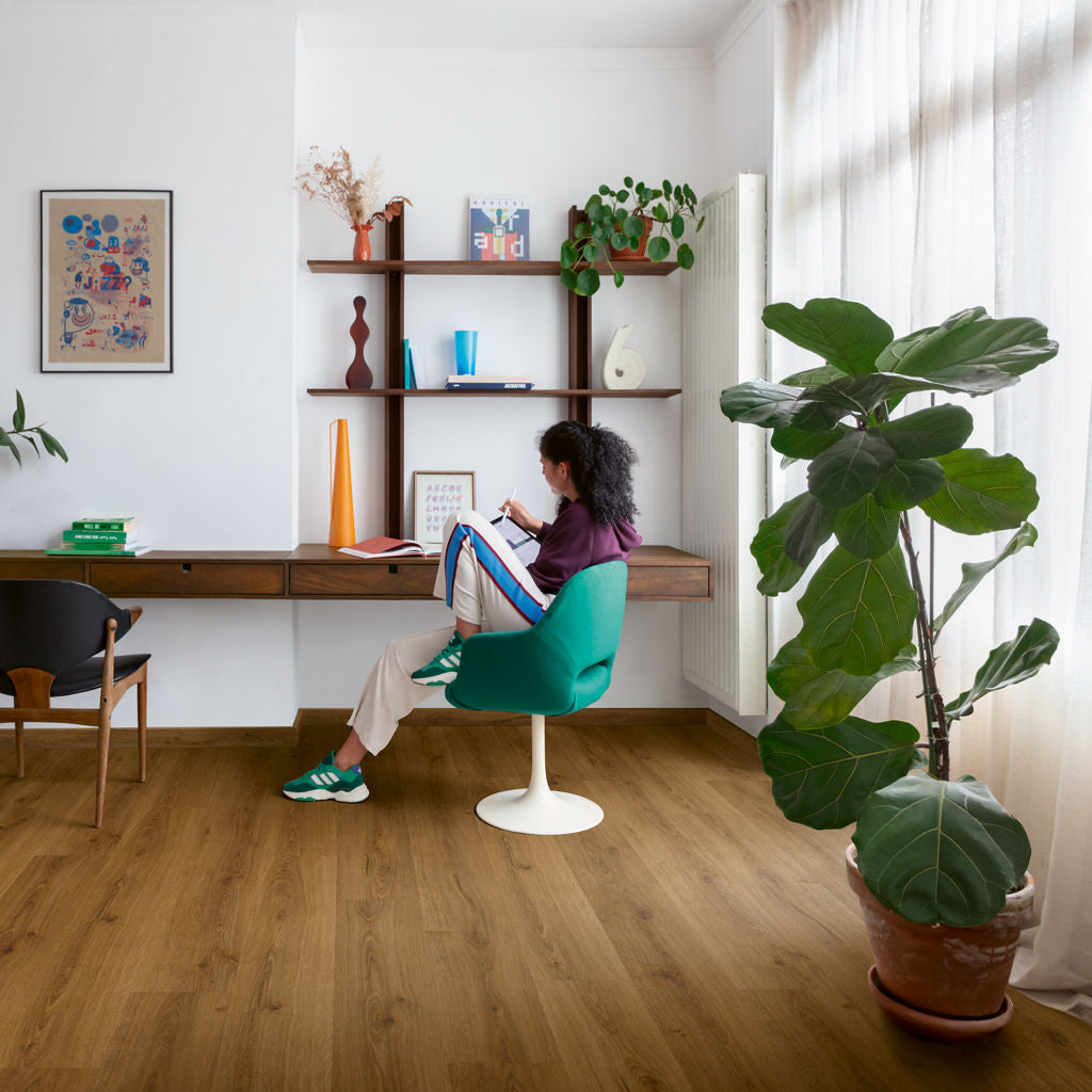 Quick-Step Alpha Bloom – Botanic Caramel Oak LVT Flooring (AVMPU40315) - Premium Alpha Bloom collection featuring oak luxury vinyl tile flooring with waterproof technology and easy click-fit installation