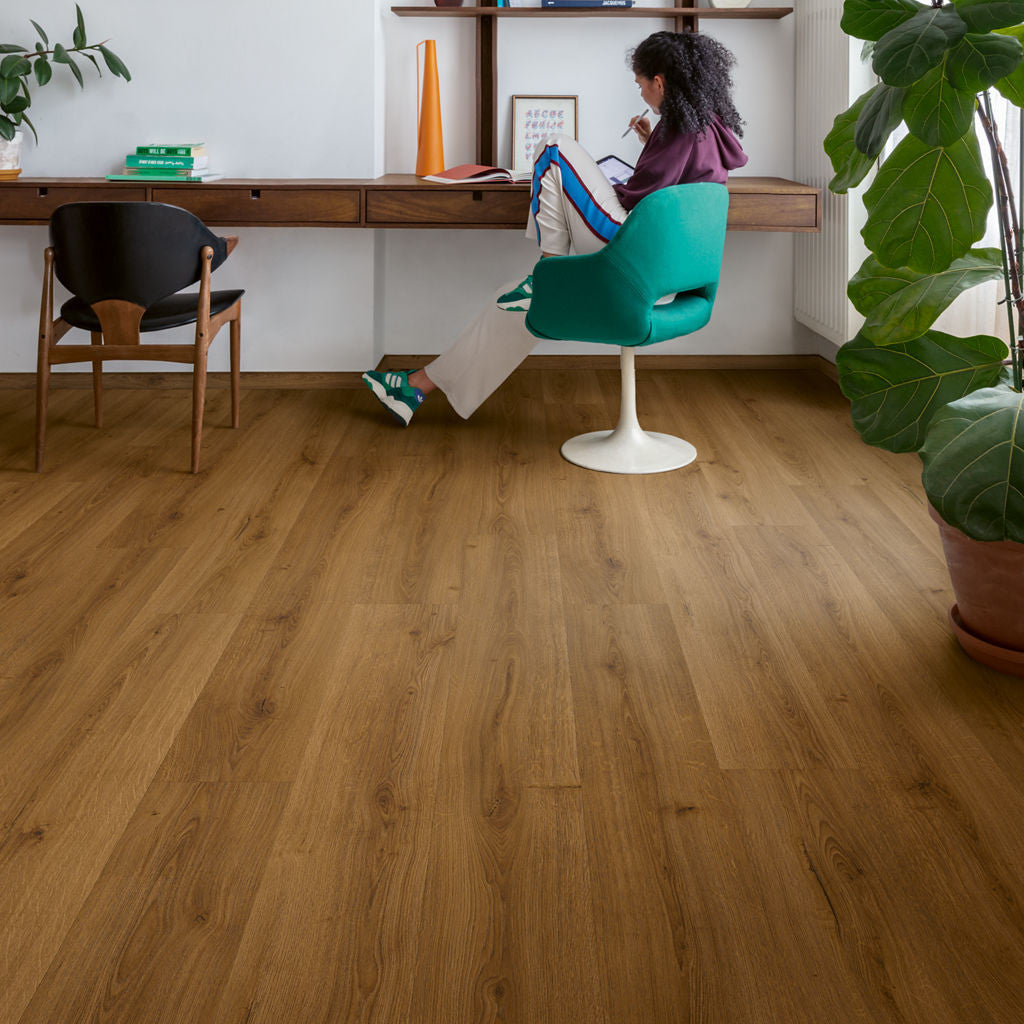 Quick-Step Alpha Bloom – Botanic Caramel Oak LVT Flooring (AVMPU40315) - Premium Alpha Bloom collection featuring oak luxury vinyl tile flooring with waterproof technology and easy click-fit installation