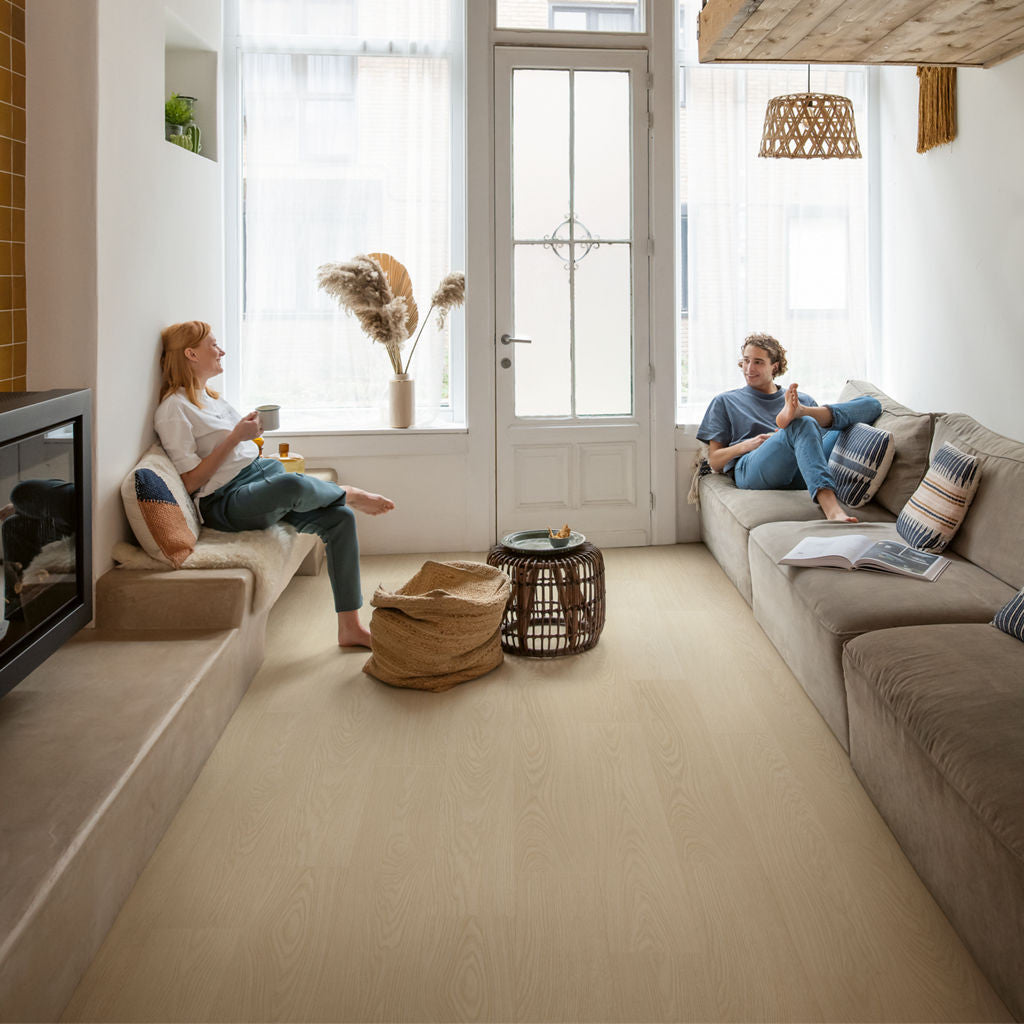 Quick-Step Alpha Vinyl Blos – Buttermilk Oak Rigid Vinyl Flooring (AVSPU40277) - Premium Quick-Step collection featuring oak luxury vinyl tile flooring with waterproof technology and easy click-fit installation