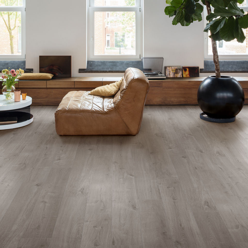 Quick-Step Alpha Bloom – Cotton Oak Cozy Grey LVT Flooring (AVMPU40202) - Premium Alpha Bloom collection featuring oak luxury vinyl tile flooring with waterproof technology and easy click-fit installation