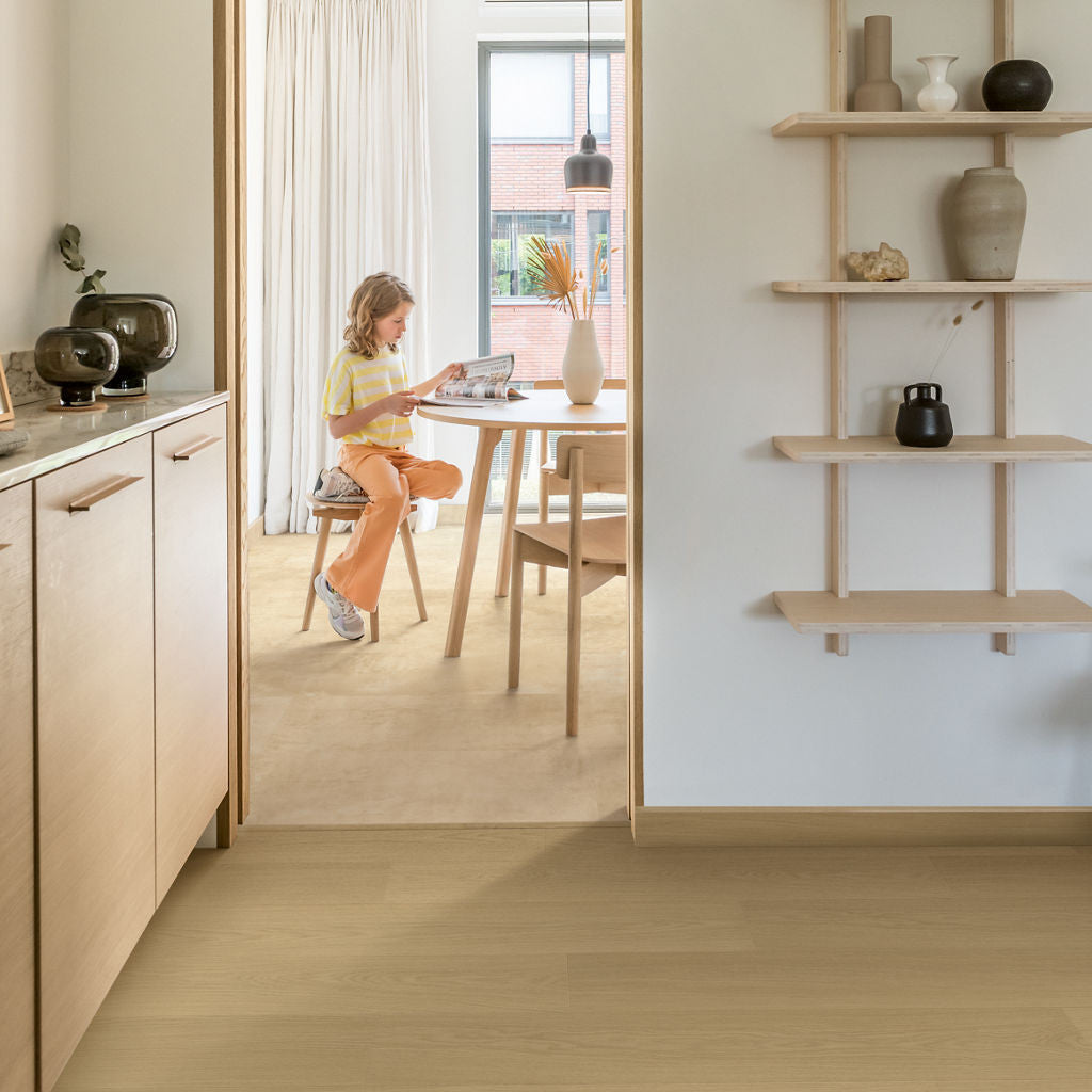 Quick‑Step Muse Sandstone MUS5489 8mm Laminate Flooring (MUS5489) - Premium Quick-Step collection featuring luxury vinyl tile flooring with waterproof technology and easy click-fit installation