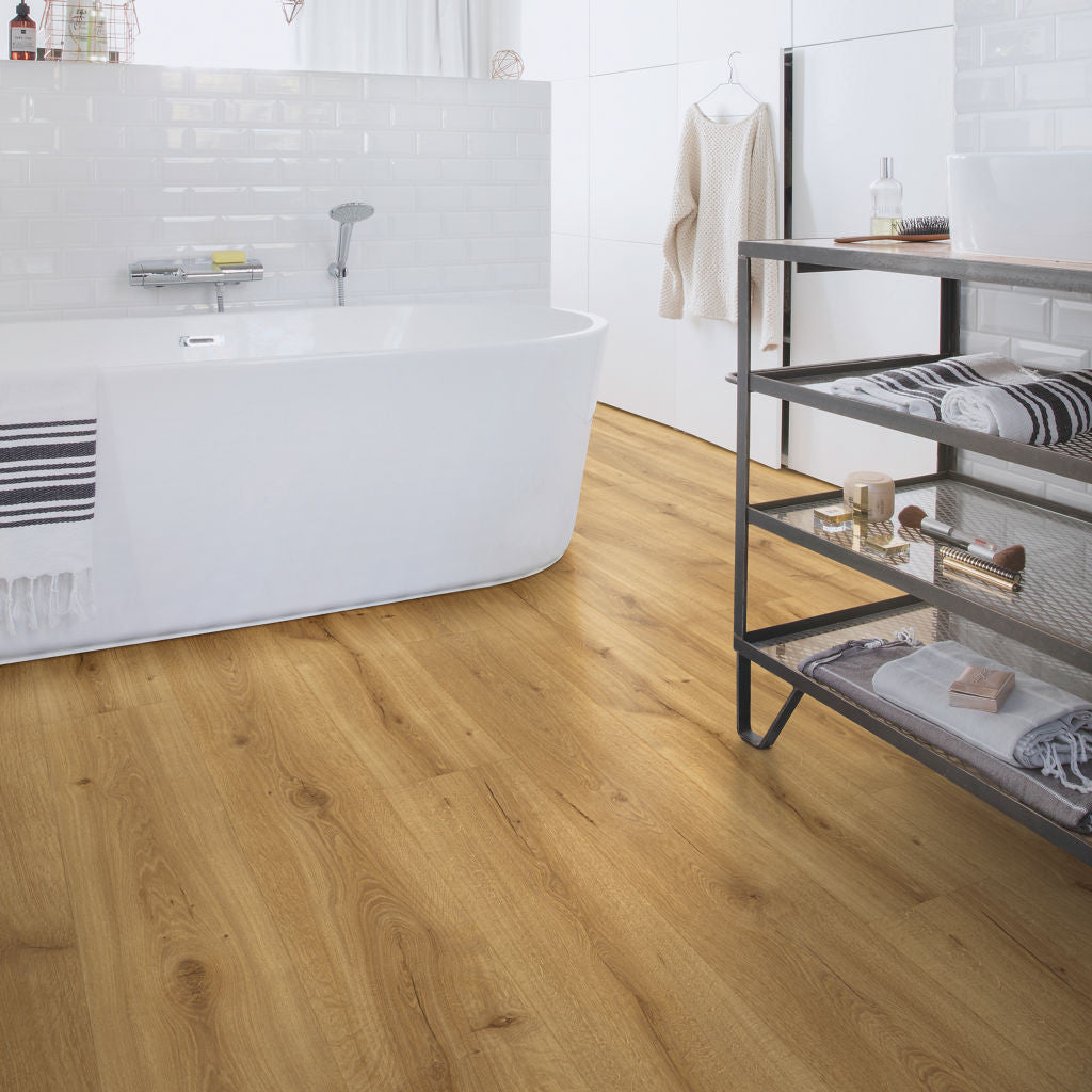 Quick‑Step Majestic Desert Oak Warm Natural 9.5mm Laminate Flooring (MJ3551) - Premium Quick-Step collection featuring oak luxury vinyl tile flooring with waterproof technology and easy click-fit installation