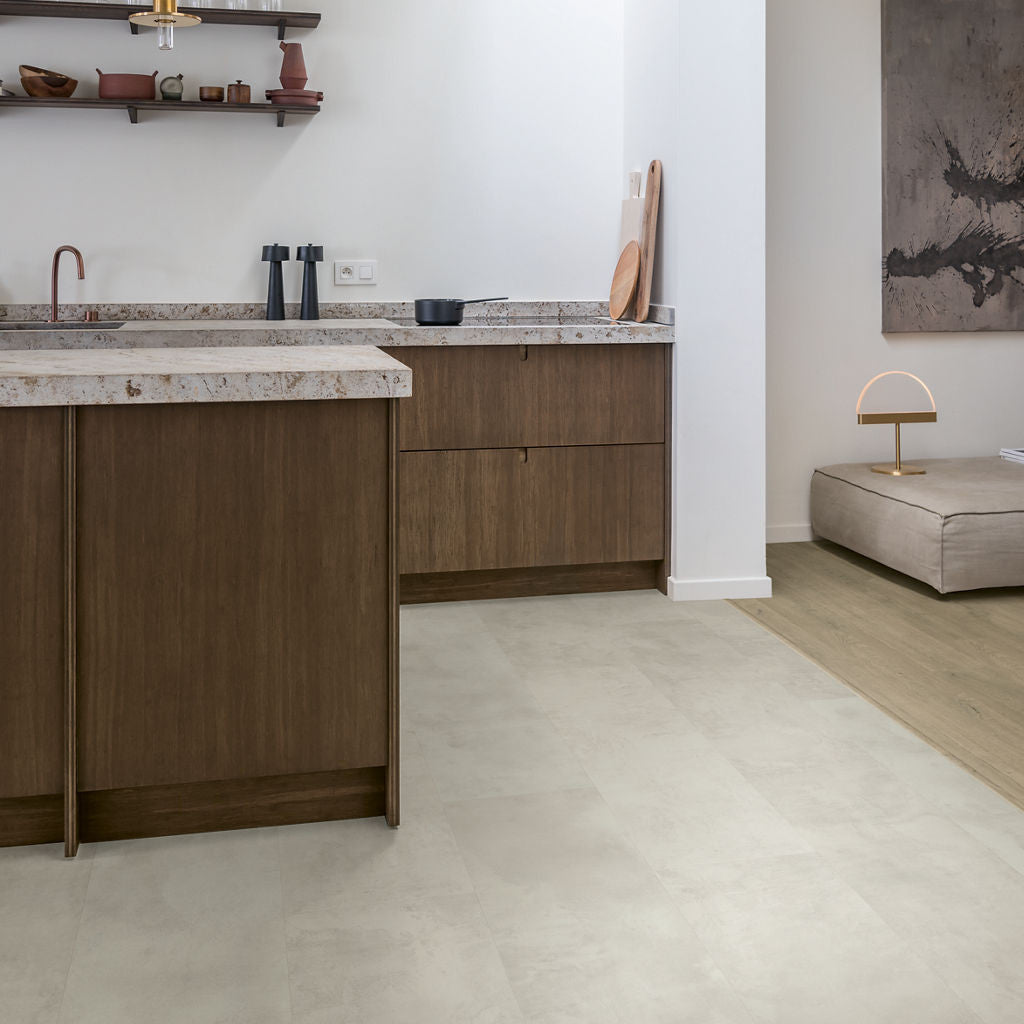 Quick‑Step Muse Grey Concrete MUS5488 8mm Laminate Flooring (MUS5488) - Premium Quick-Step collection featuring grey luxury vinyl tile flooring with waterproof technology and easy click-fit installation