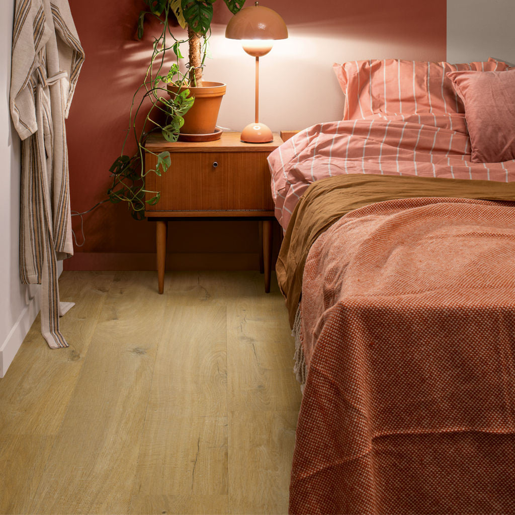 Quick-Step Alpha Bloom – Cotton Oak Deep Natural LVT Flooring (AVMPU40203) - Premium Alpha Bloom collection featuring oak luxury vinyl tile flooring with waterproof technology and easy click-fit installation