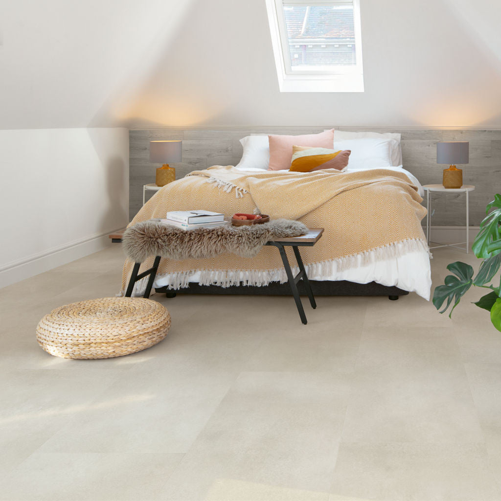 Quick-Step Alpha Vinyl Illume Sandstone Concrete AVMTU40274 - Premium Quick-Step collection featuring luxury vinyl tile flooring with waterproof technology and easy click-fit installation