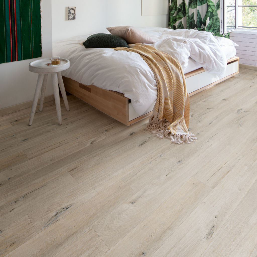 Quick-Step Alpha Bloom – Cotton Oak White Blush LVT Flooring (AVMPU40200) - Premium Alpha Bloom collection featuring oak luxury vinyl tile flooring with waterproof technology and easy click-fit installation