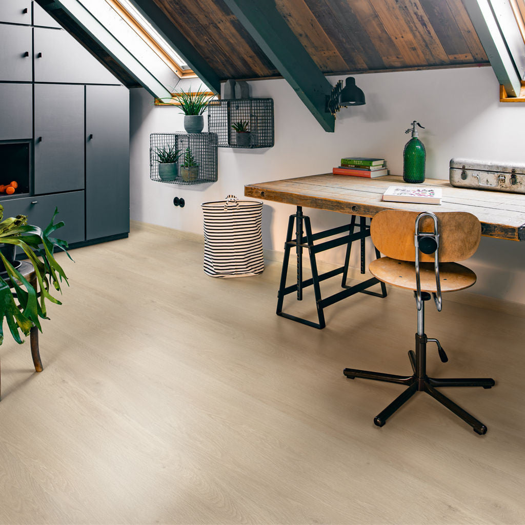 Quick-Step Alpha Bloom – Sea Breeze Oak Beige LVT Flooring (AVMPU40080) - Premium Alpha Bloom collection featuring oak luxury vinyl tile flooring with waterproof technology and easy click-fit installation
