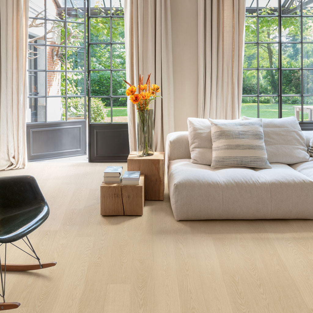 Quick-Step Alpha Vinyl Blos – Buttermilk Oak Rigid Vinyl Flooring (AVSPU40277) - Premium Quick-Step collection featuring oak luxury vinyl tile flooring with waterproof technology and easy click-fit installation