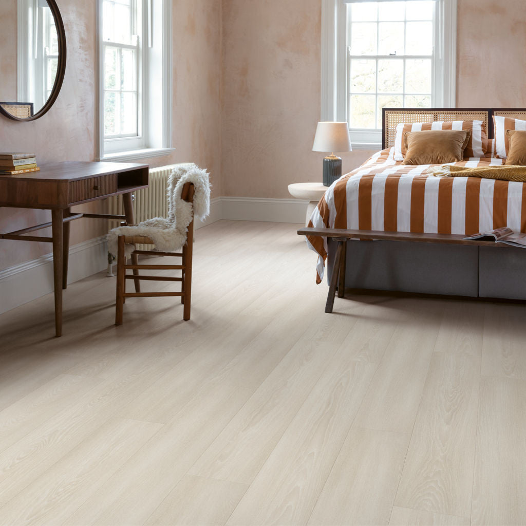 Quick-Step Capture White Premium Oak SIG4757 9mm Laminate Flooring (SIG4757) - Premium Quick-Step collection featuring white luxury vinyl tile flooring with waterproof technology and easy click-fit installation
