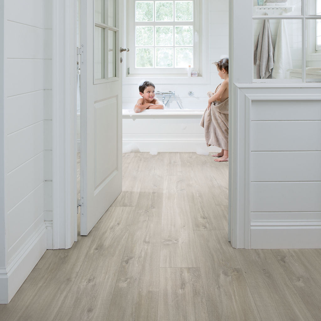 Quick-Step Alpha Vinyl Blos – Canyon Oak Grey With Saw Cuts Rigid Vinyl Flooring (AVSPU40030) - Premium Quick-Step collection featuring oak luxury vinyl tile flooring with waterproof technology and easy click-fit installation