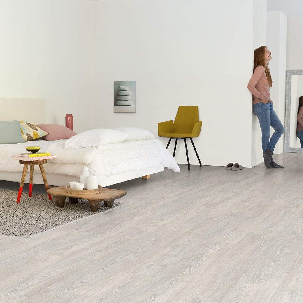 Quick-Step Impressive Ultra Patina Oak Grey IMU3560 12mm Laminate Flooring 9.5mm Laminate Flooring (IMU3560) - Premium Impressive collection featuring oak luxury vinyl tile flooring with waterproof technology and easy click-fit installation