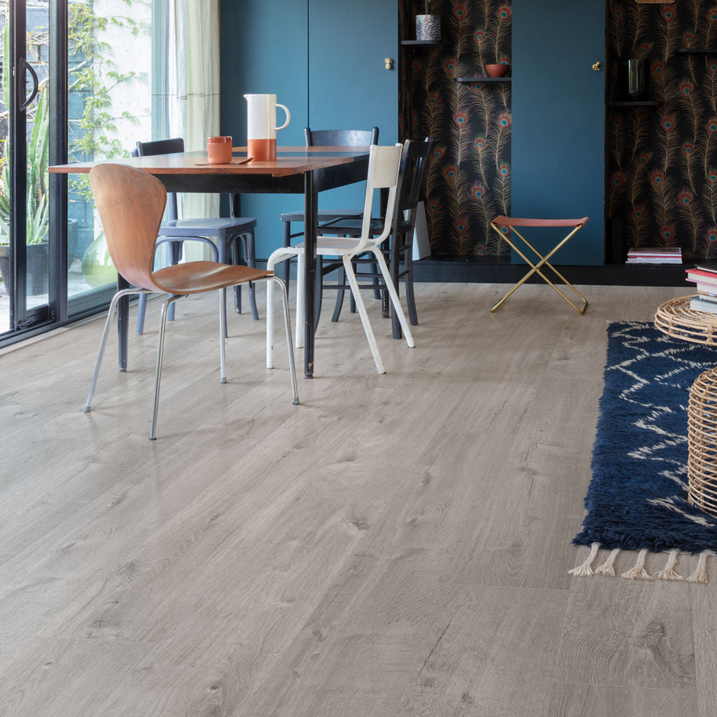Quick-Step Alpha Bloom – Cotton Oak Cozy Grey LVT Flooring (AVMPU40202) - Premium Alpha Bloom collection featuring oak luxury vinyl tile flooring with waterproof technology and easy click-fit installation