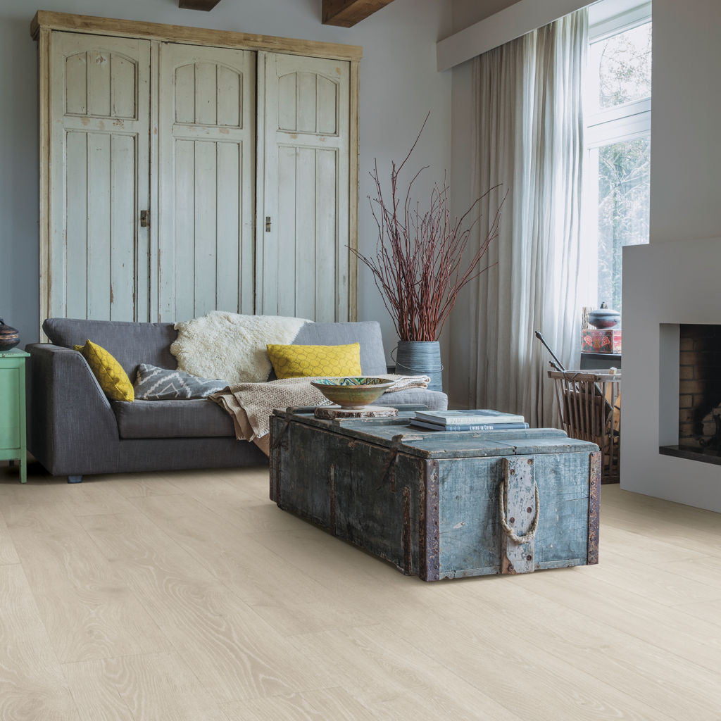 Quick‑Step Majestic Woodland Oak Light Grey 9.5mm Laminate Flooring (MJ3547) - Premium Quick-Step collection featuring oak luxury vinyl tile flooring with waterproof technology and easy click-fit installation
