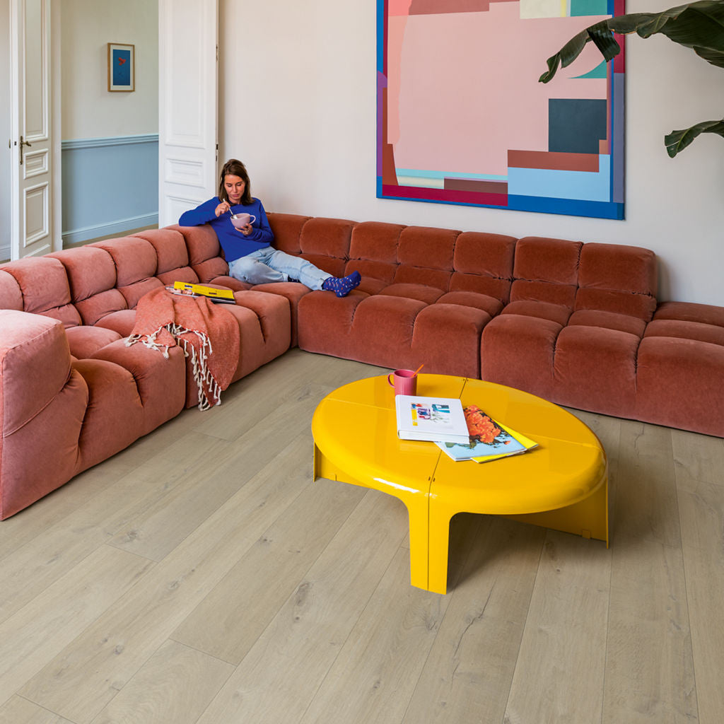 Quick-Step Impressive Ultra Soft Oak Medium IMU1856 12mm Laminate Flooring 9.5mm Laminate Flooring (IMU1856) - Premium Impressive collection featuring oak luxury vinyl tile flooring with waterproof technology and easy click-fit installation
