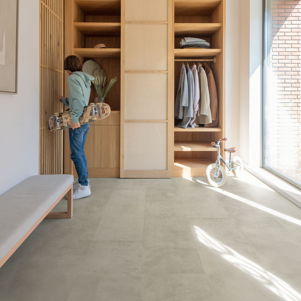 Quick‑Step Muse Grey Concrete MUS5488 8mm Laminate Flooring (MUS5488) - Premium Quick-Step collection featuring grey luxury vinyl tile flooring with waterproof technology and easy click-fit installation
