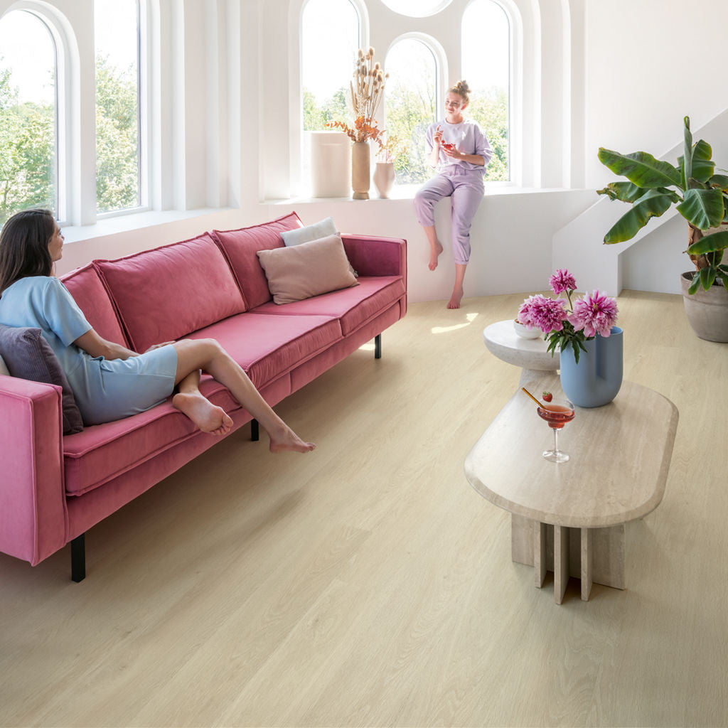 Quick-Step Alpha Bloom – Sea Breeze Oak Beige LVT Flooring (AVMPU40080) - Premium Alpha Bloom collection featuring oak luxury vinyl tile flooring with waterproof technology and easy click-fit installation