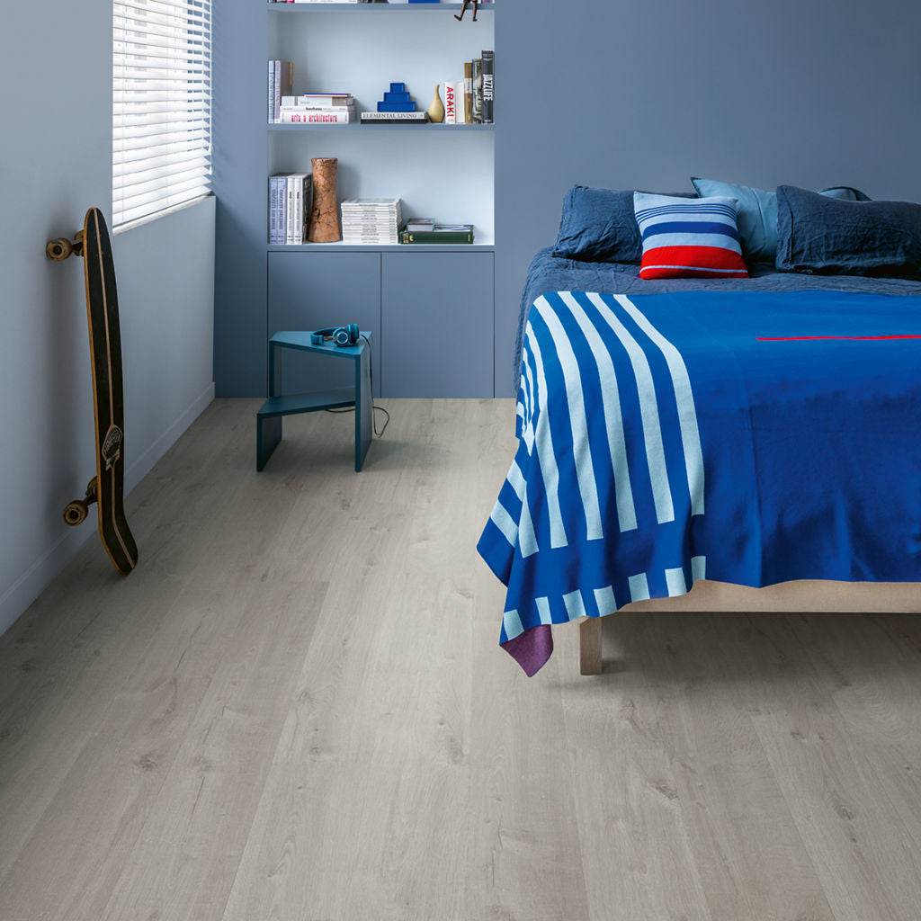 Quick-Step Alpha Bloom – Cotton Oak Cold Grey LVT Flooring (AVMPU40201) - Premium Alpha Bloom collection featuring oak luxury vinyl tile flooring with waterproof technology and easy click-fit installation