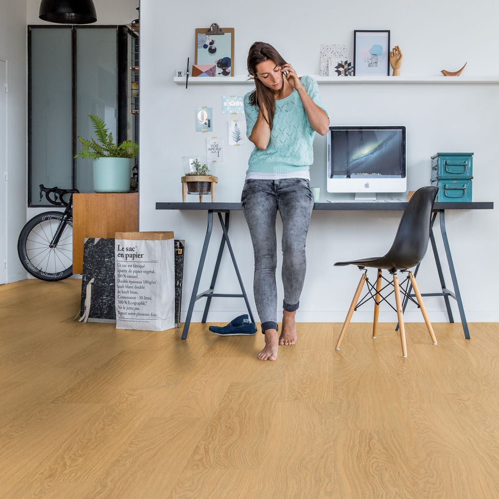 Quick-Step Alpha Bloom – Pure Oak Honey LVT Flooring (AVMPU40098) - Premium Alpha Bloom collection featuring oak luxury vinyl tile flooring with waterproof technology and easy click-fit installation