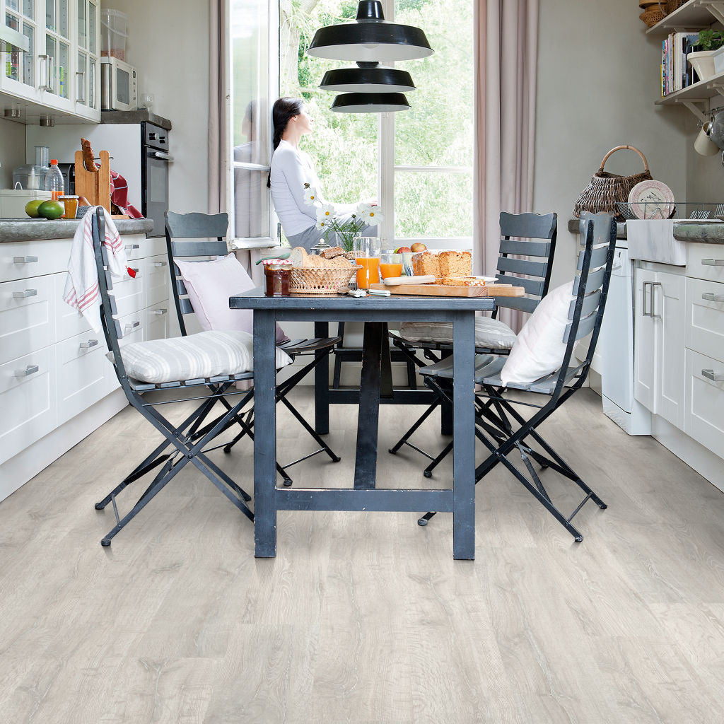 Quick-Step Classic Reclaimed White Patina Oak 8mm Laminate Flooring (CL1653) - Premium Quick-Step collection featuring white luxury vinyl tile flooring with waterproof technology and easy click-fit installation
