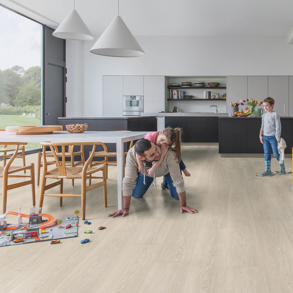 Quick‑Step Majestic Valley Oak Light Beige 9.5mm Laminate Flooring (MJ3554) - Premium Quick-Step collection featuring oak luxury vinyl tile flooring with waterproof technology and easy click-fit installation