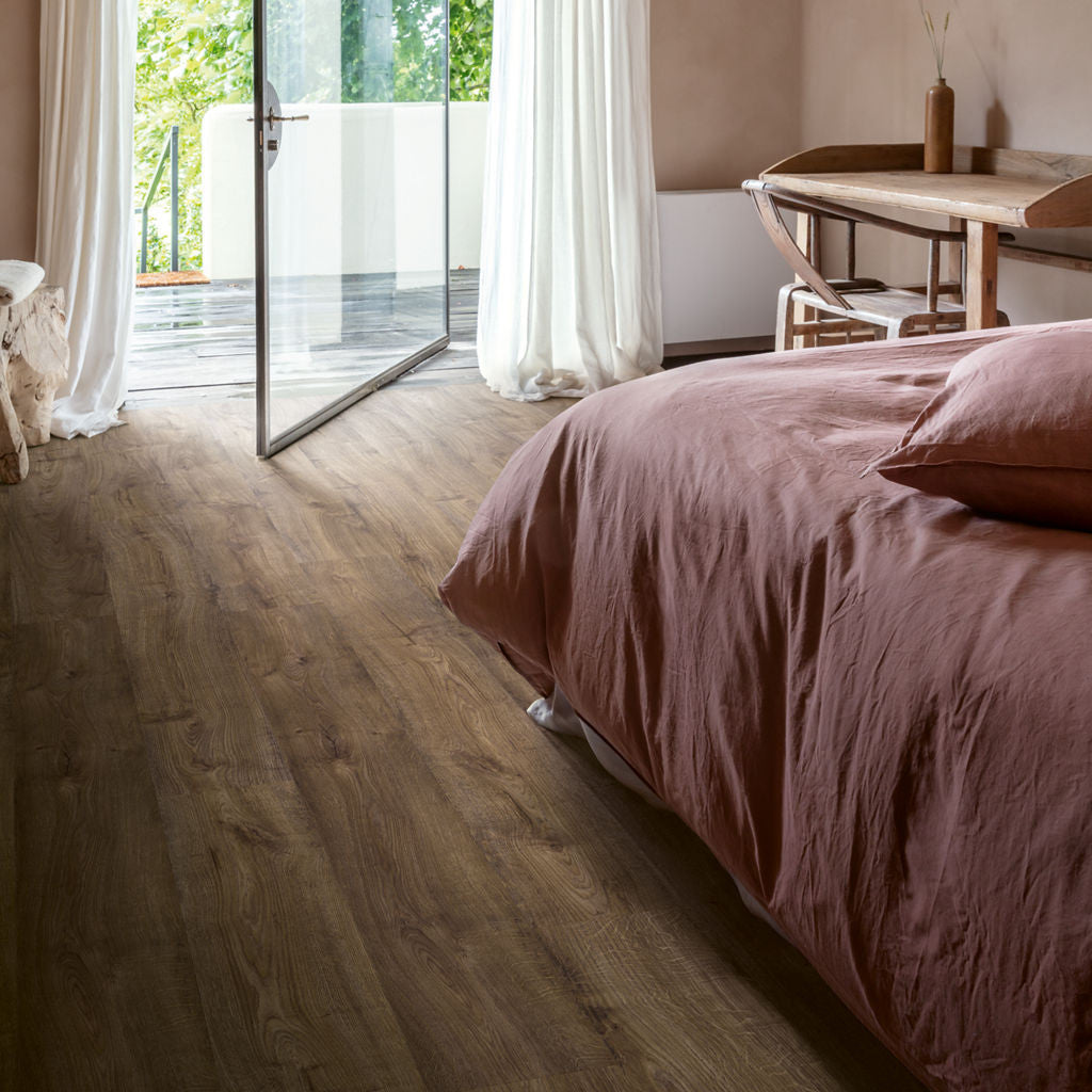 Quick-Step Alpha Bloom – Autumn Oak Chocolate LVT Flooring (AVMPU40199) - Premium Alpha Bloom collection featuring oak luxury vinyl tile flooring with waterproof technology and easy click-fit installation
