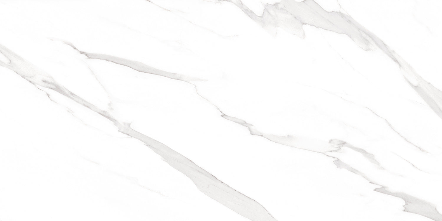 Statuario White Polished Marble-Effect Porcelain Tile