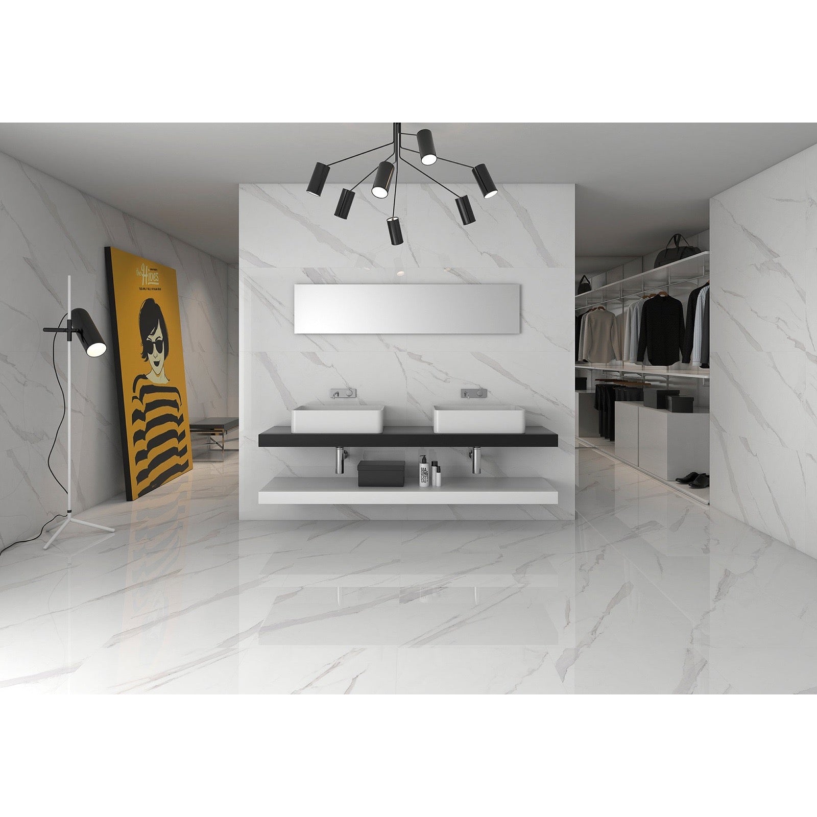 Statuario White Polished Marble-Effect Porcelain Tile