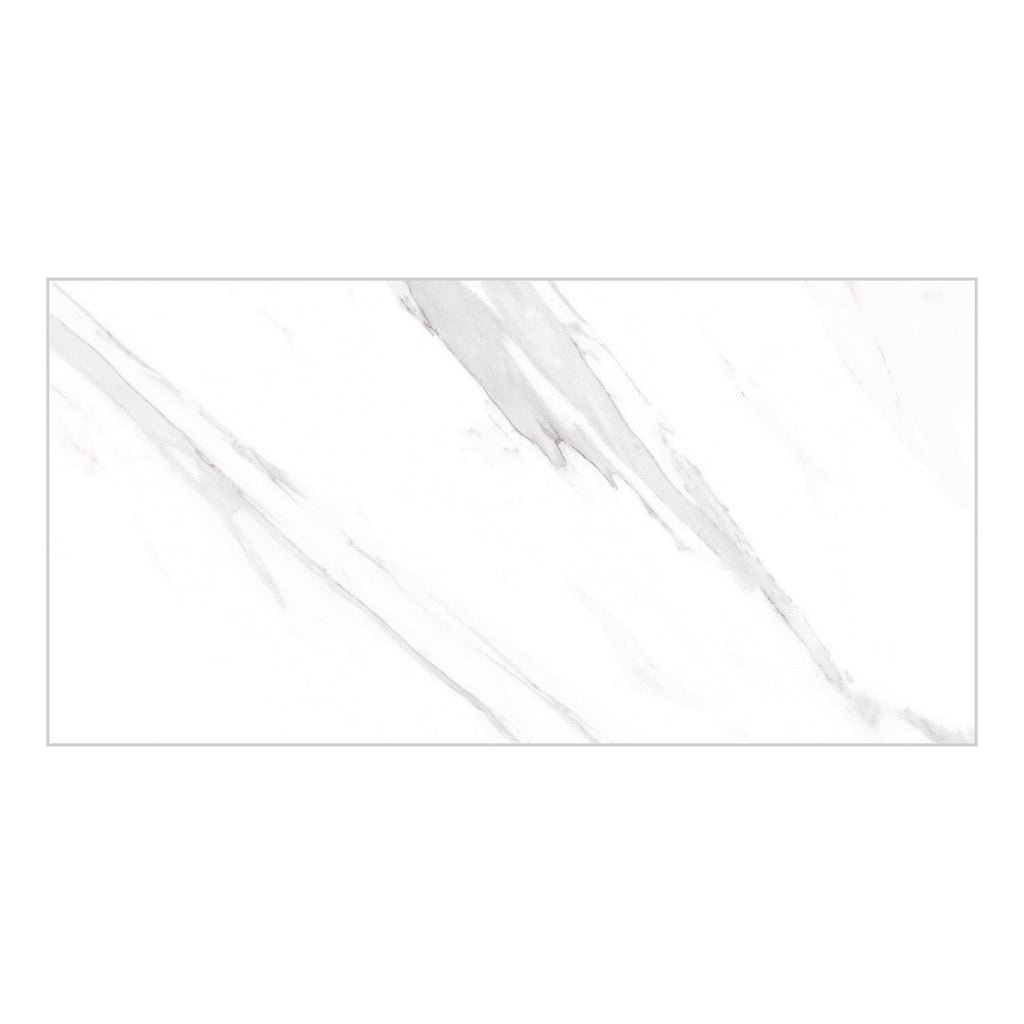 Statuario White Polished Marble-Effect Porcelain Tile — tile face