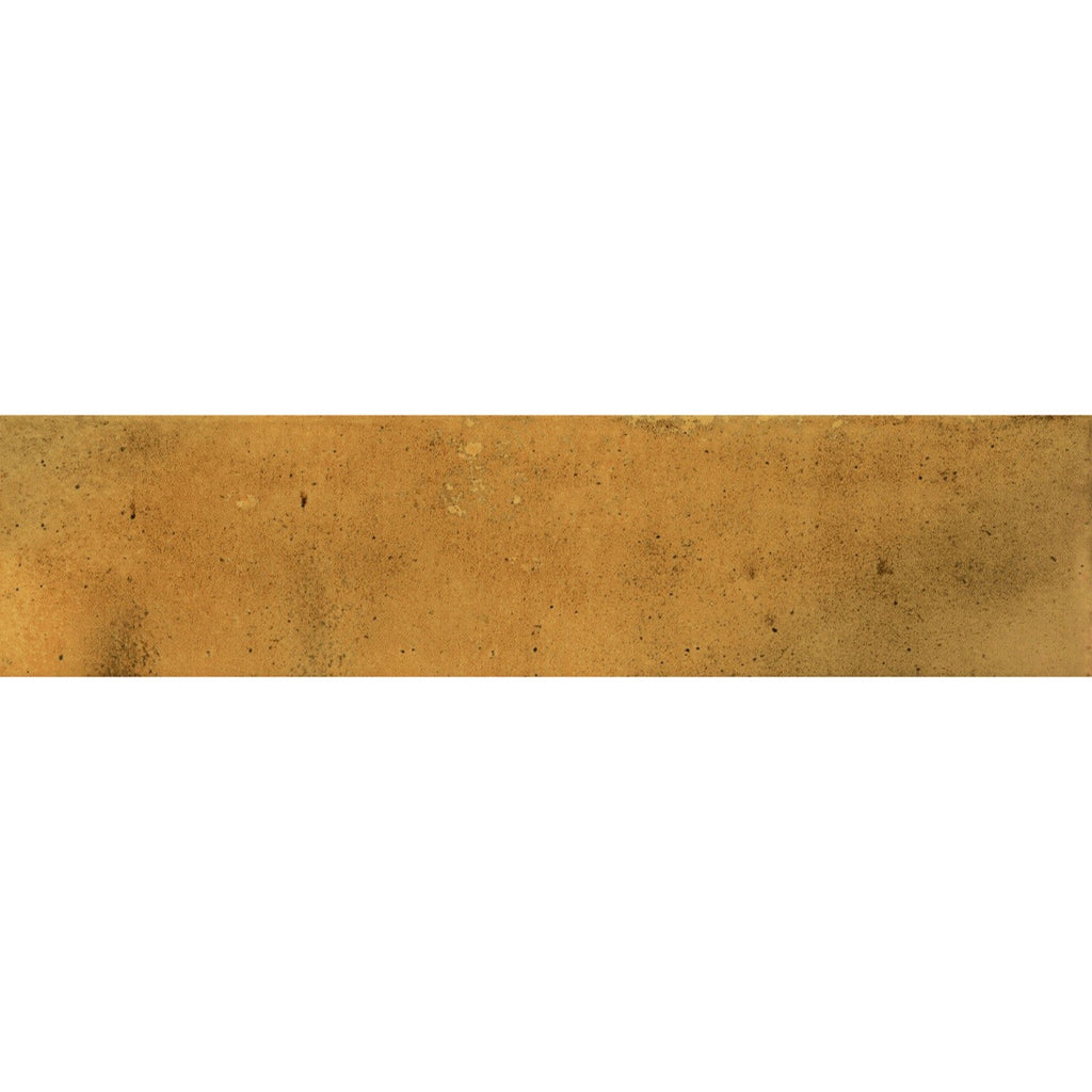 Textured surface of Urban Yellow Glossy Metro Wall Tile with rich golden hues and natural variation under a smooth glazed finish.