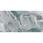 Close-up of Valencia Aqua Supershine Tile 60x120cm showcasing glossy surface with abstract aqua and stone-inspired veining.