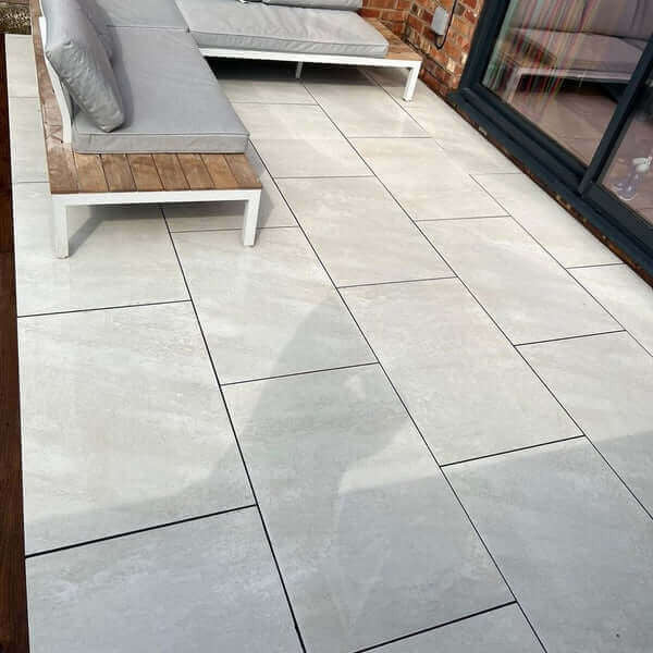 Traditional yorkstone effect white outdoor porcelain paving tiles 900x600mm