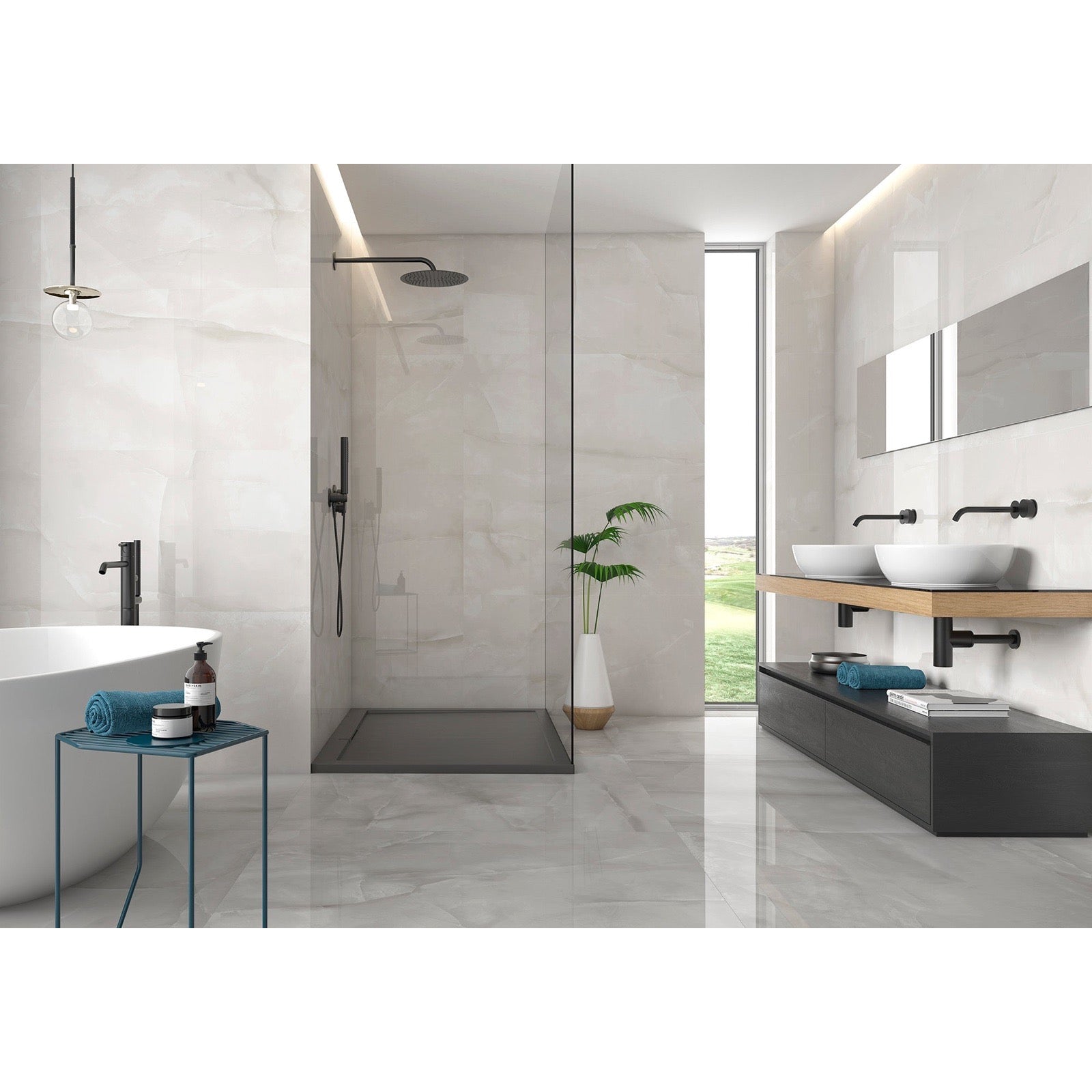 Zen White Polished Onyx-Effect Porcelain Tile