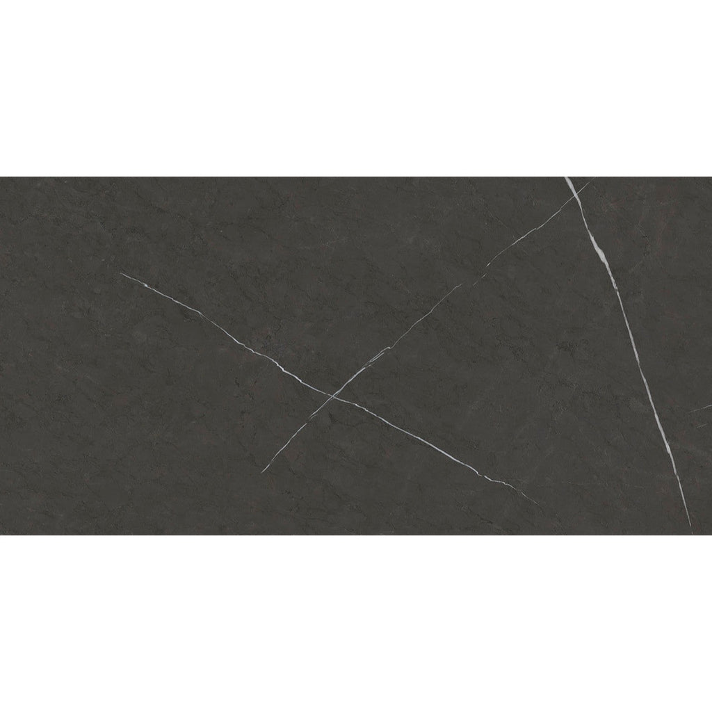 Close-up of Zena Grey Matt Tile showcasing its natural stone-effect texture and white veining.